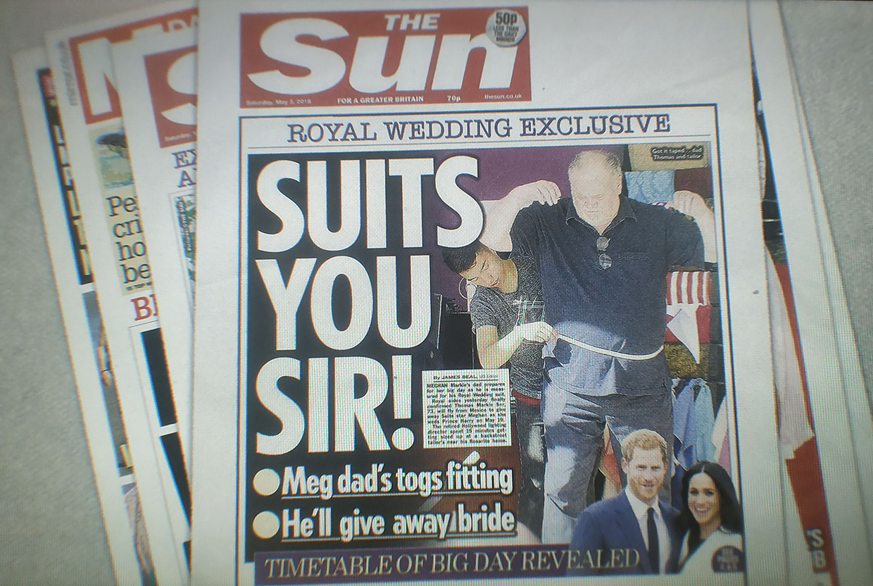 El padre de Meghan Markle en la portada del diario The Sun