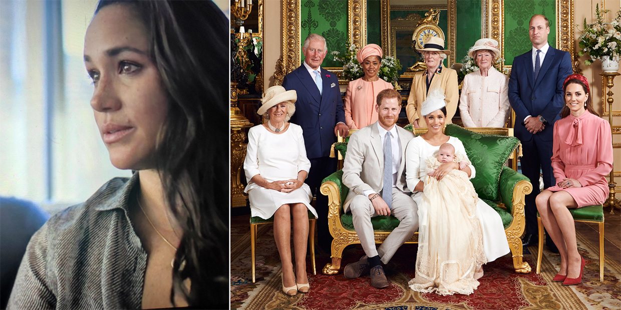 Meghan Markle y Harry con su bebe y la familia real inglesa