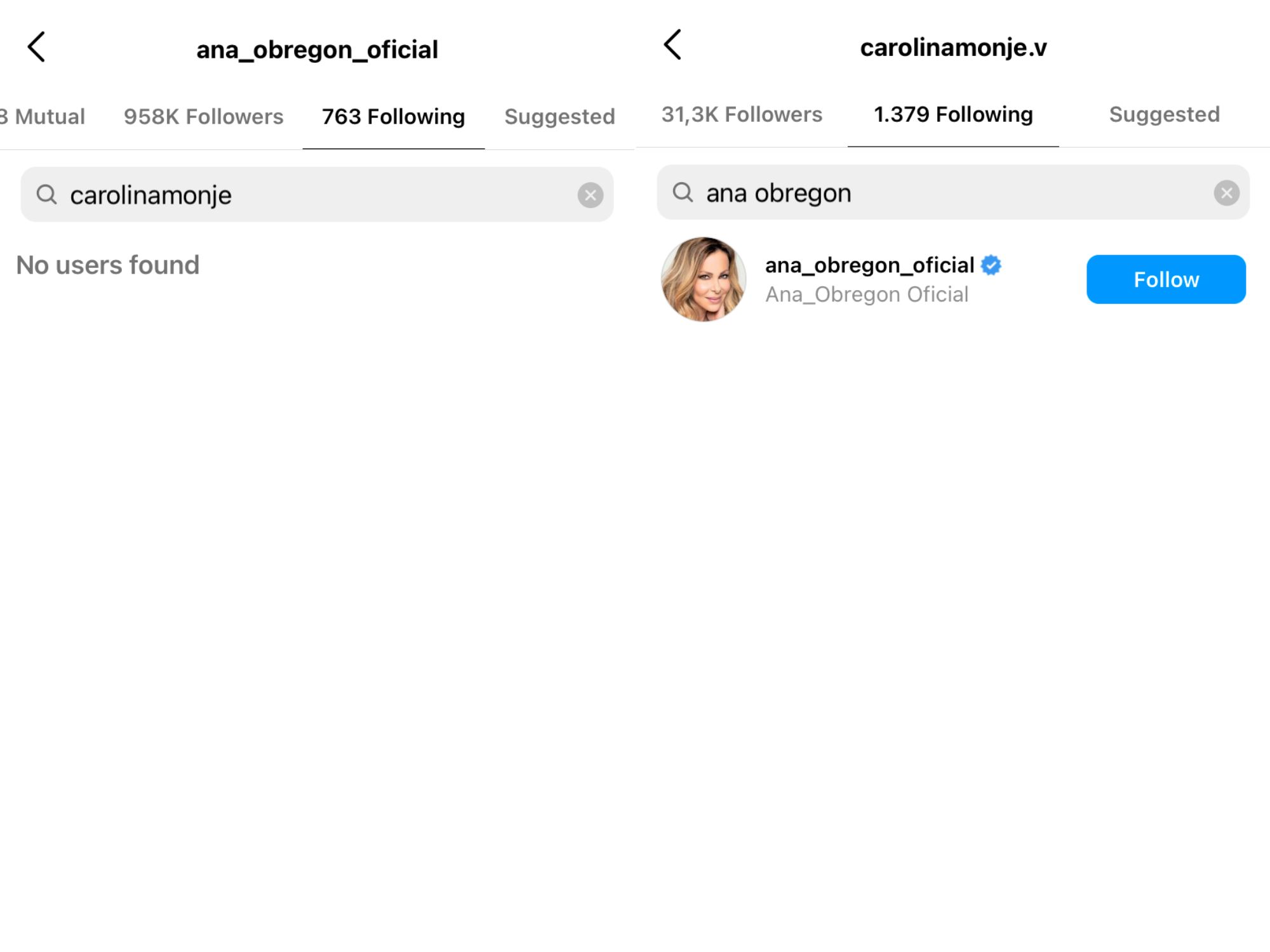 Ana Obregón dejó de seguir a Carolina en Instagram, mientras que ella continúa siguiéndola.