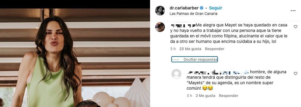 Captura de una imagen de Carla Barber donde la critican