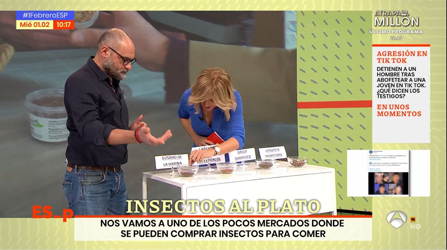 Susanna, muy interesada en los tipos de insectos que pueden comerse.