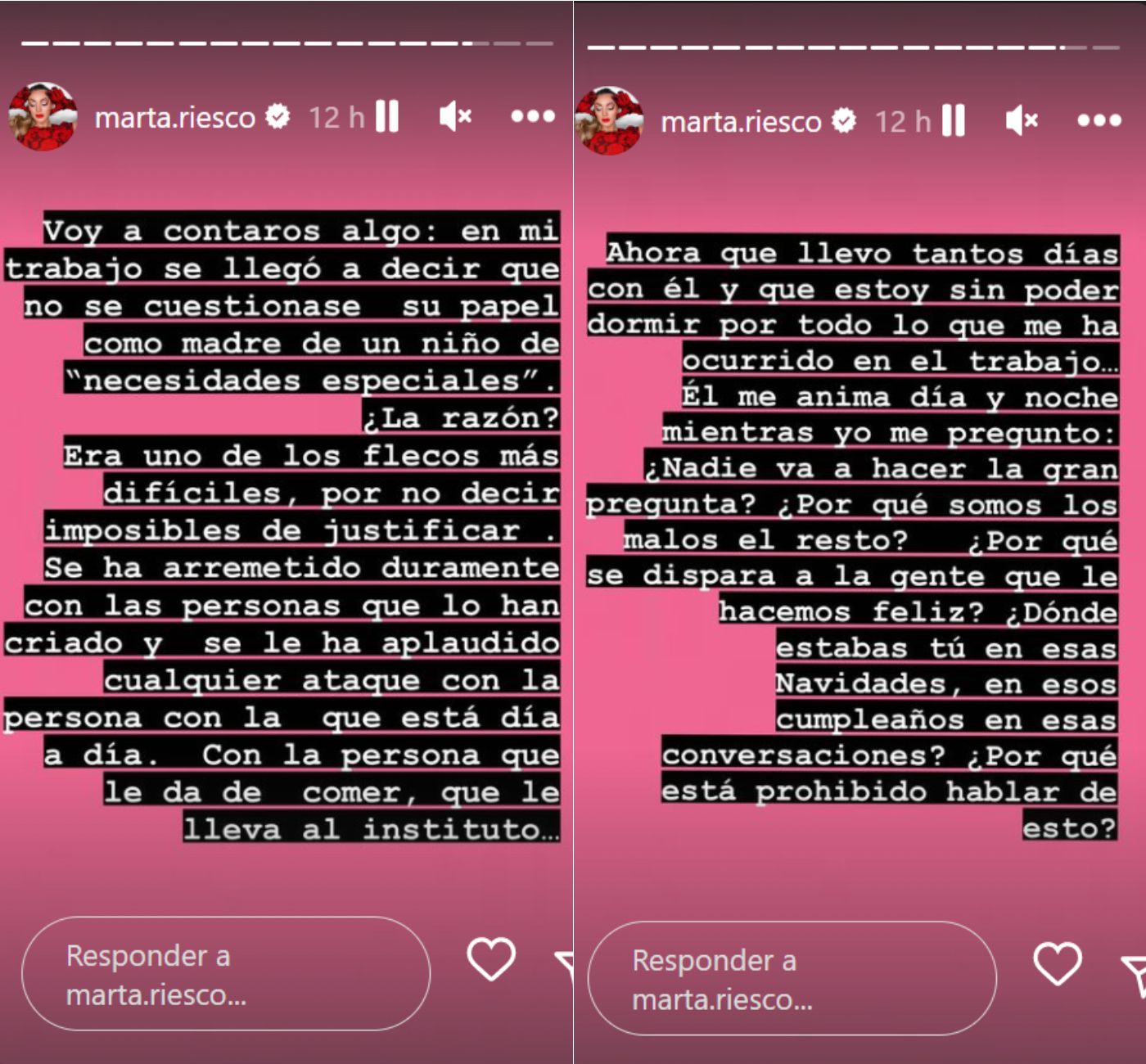 Marta Riesco en sus stories de Instagram.