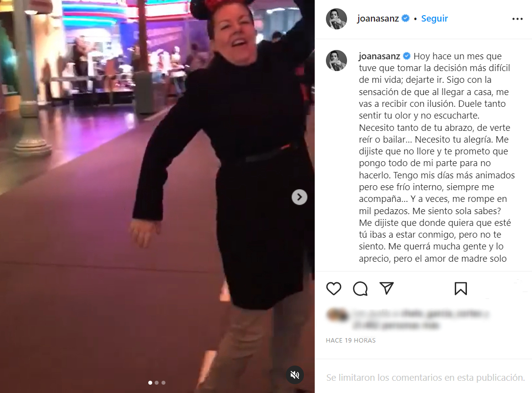 La emotiva carta abierta de Joana Sanz a su madre (Instagram)
