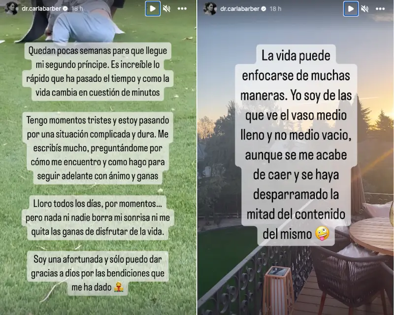 Capturas de los stories de Carla Barber hablando sobre cómo se siente.