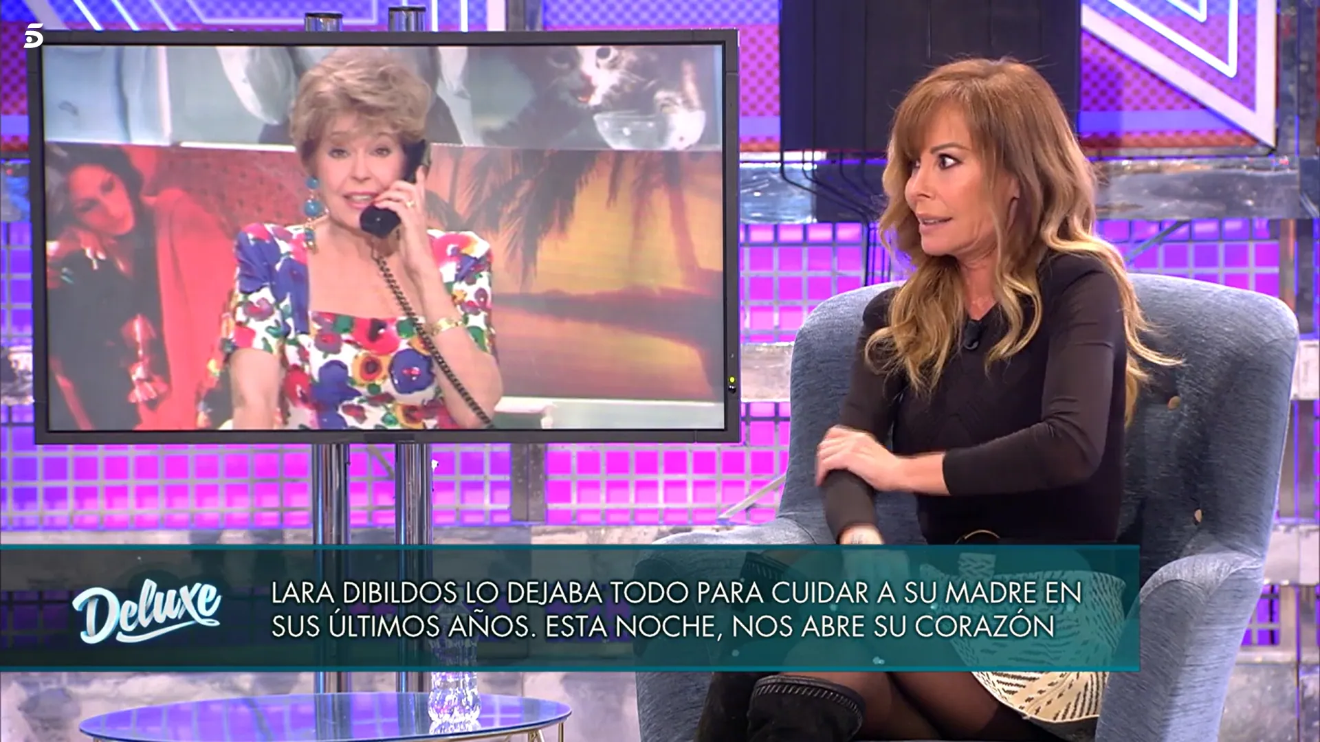 Lara Dibildos en el 'Deluxe' tras el fallecimiento de su madre (Telecinco)