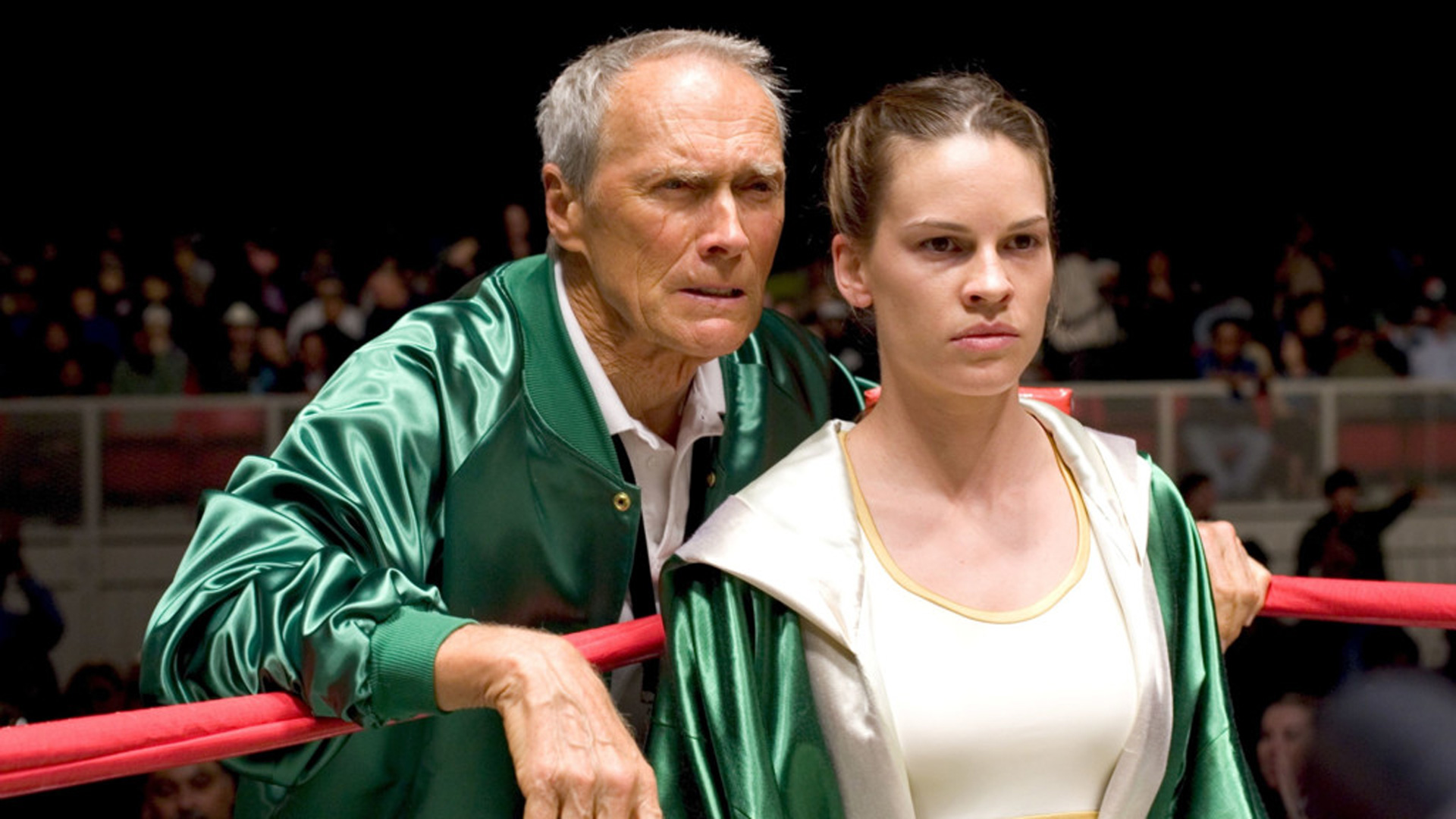 Hilary Swank y Clint Eastwood en 'Million dollar baby'.