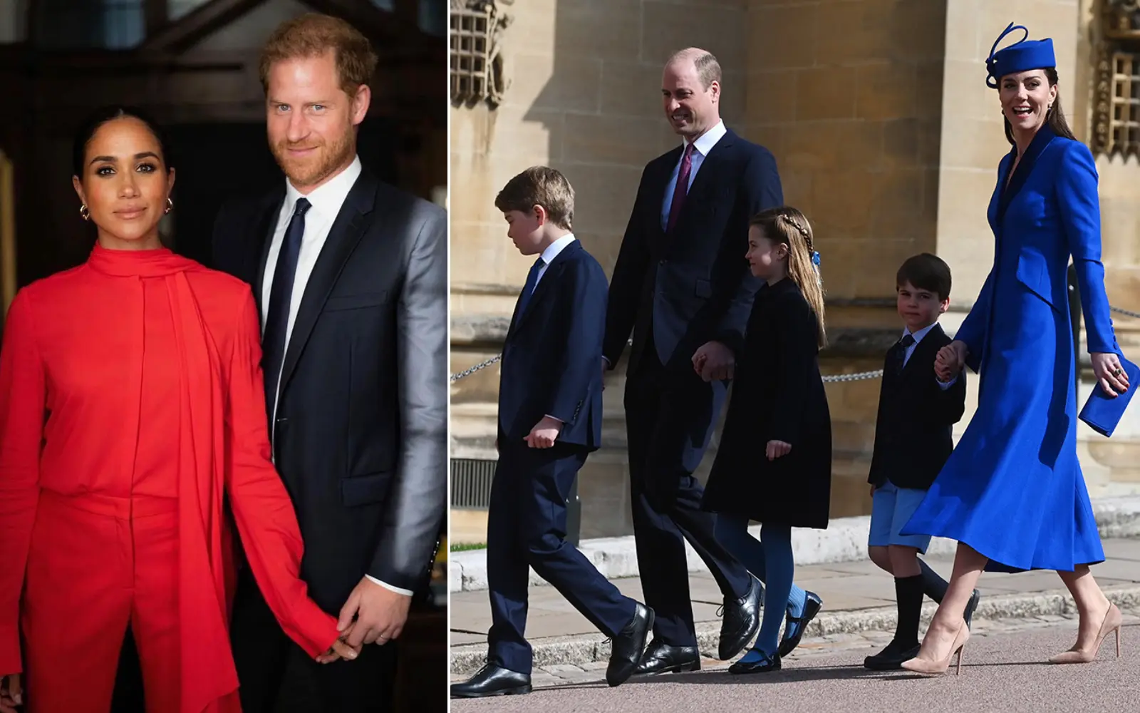 Meghan Markle el príncipe Harry el príncipe Guillermo y Kate Middleton con sus hijos