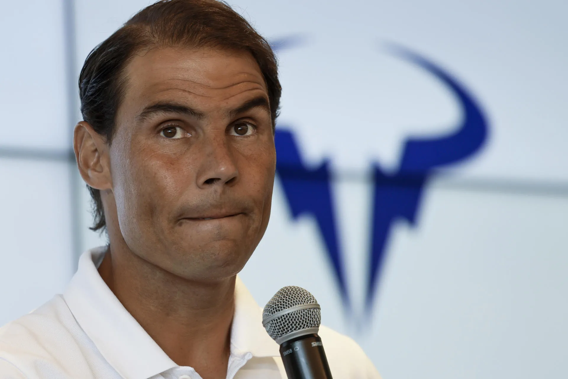 Rafa Nadal, con gesto serio, en su rueda de prensa.