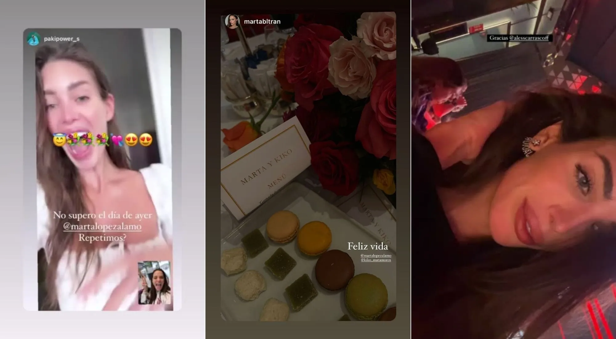 Marta López Álamo compartió historias de sus amigas donde mostró la preparación con una videollamada con ellas, el menú, la fiesta... (Instagram)