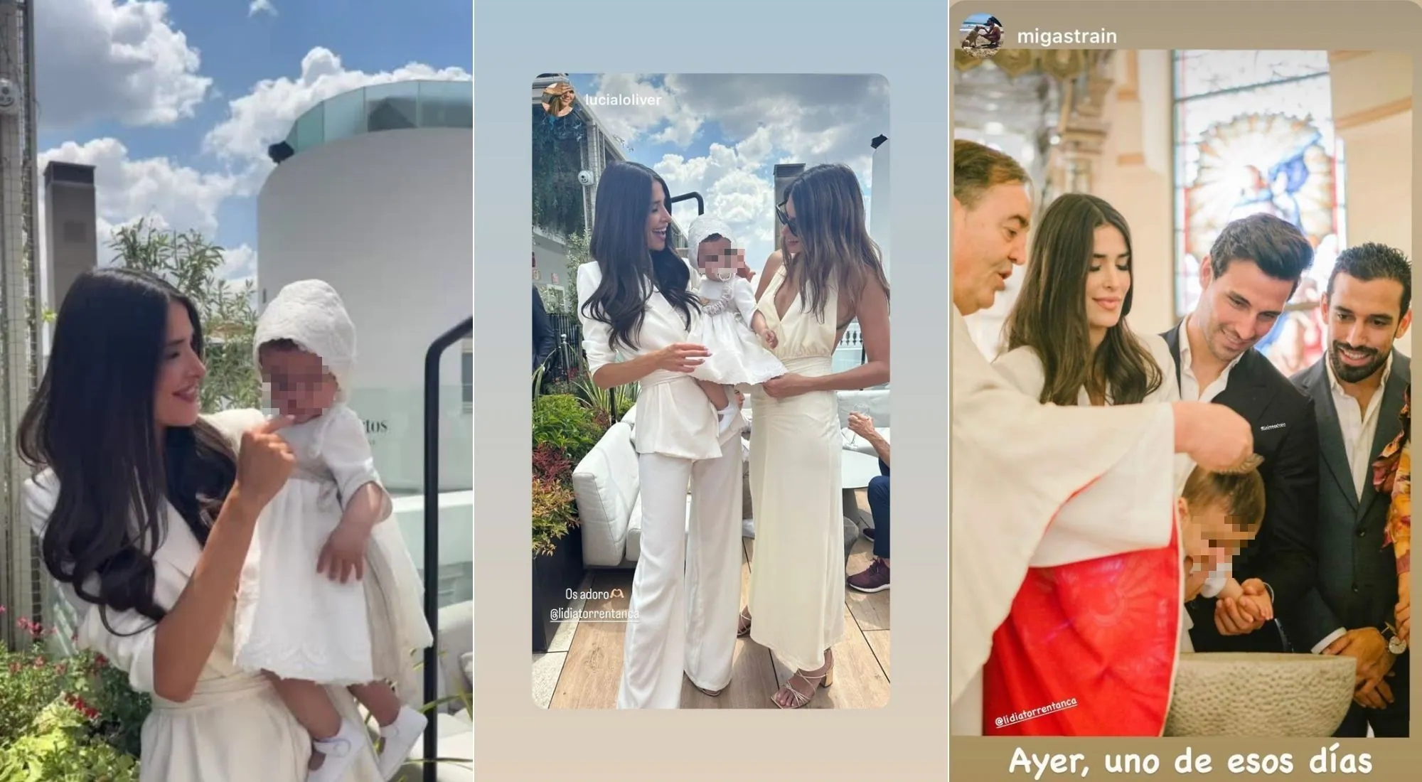 Algunas de las instantáneas que han compartido Jaime y Lidia del bautizo de su hija (Instagram)