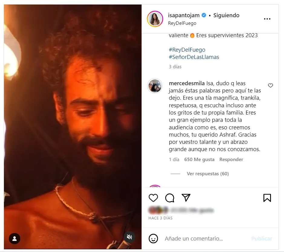 Mercedes Milá ha dejado un comentario en uno de los vídeos que ha compartido Isa en Instagram.