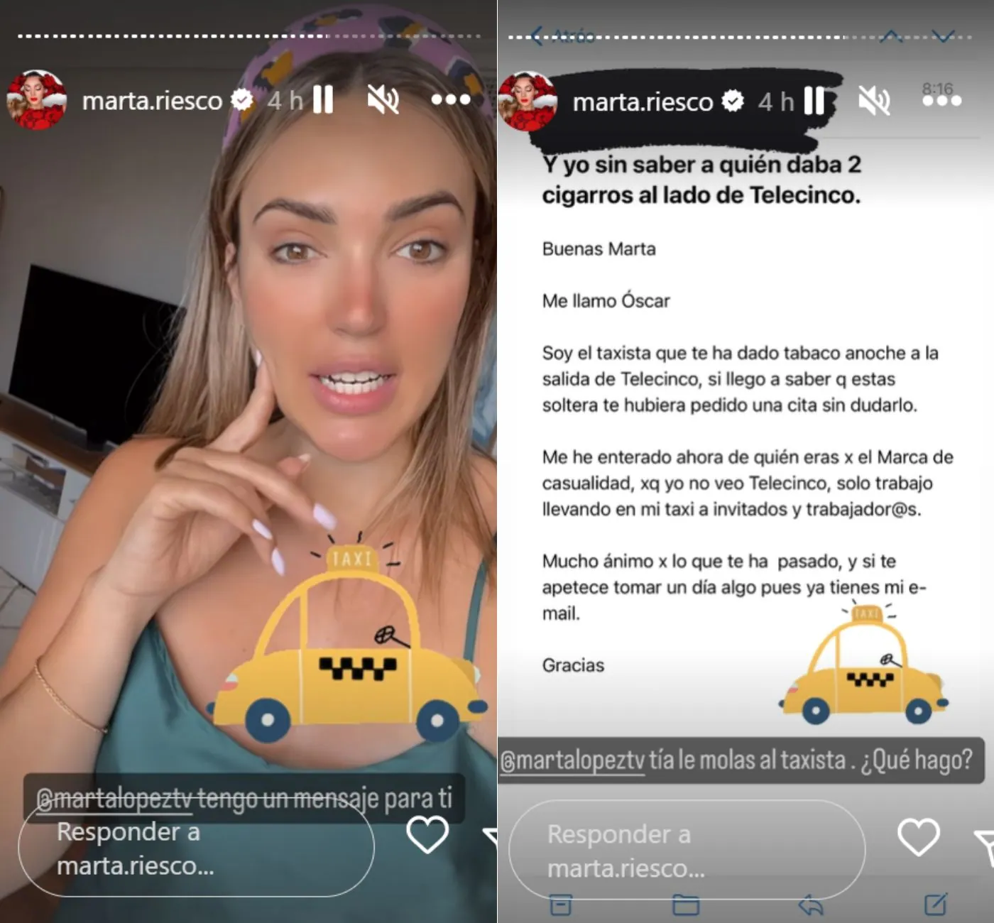 Marta Riesco ha compartido con sus seguidores el mensaje que ha recibido (Instagram)