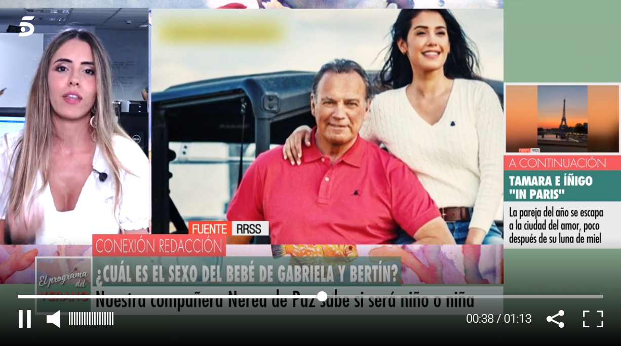 El programa de Telecinco hace público el sexo del bebé de Bertín y Gabriela (captura 'El programa de AR').