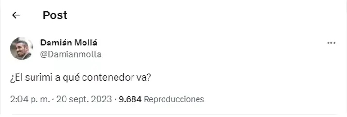 Tweet eliminado de Damian Molla sobre el programa de Jorge Javier.