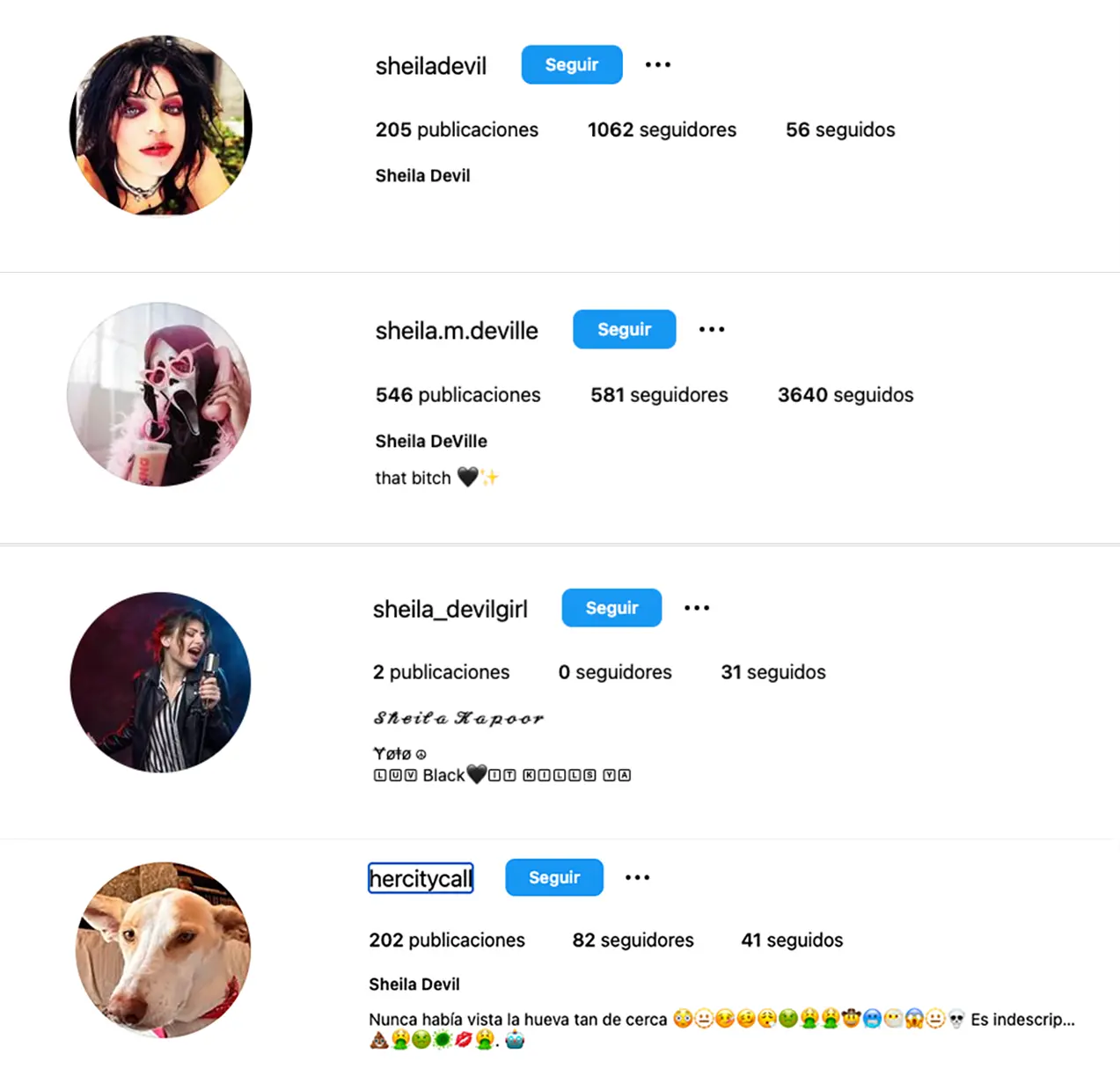 Capturas de las cuentas privadas de Instagram de Camilo Blanes