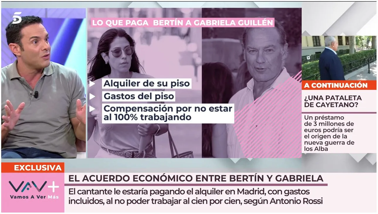 Antonio Rossi ha revelado que Bertín se hace cargo de los gastos de Gabriela.