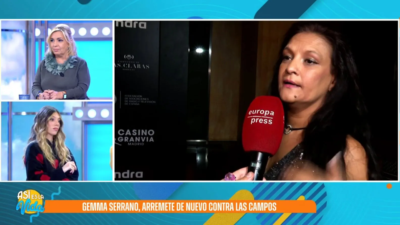 Alejandra Rubio y Carmen Borrego responden a Gemma Serrano en 'Así es la vida'.