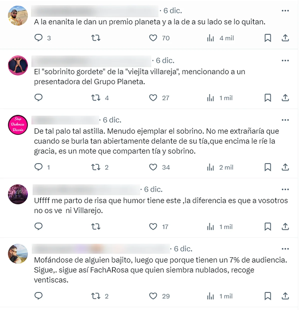 Comentarios de twitter/x criticando a Ana Rosa Quintana y su sobrino Kike.