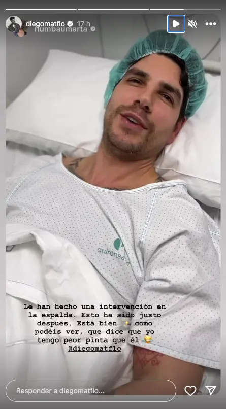 Diego Matamoros en el hospital por su operación de espalda (redes)