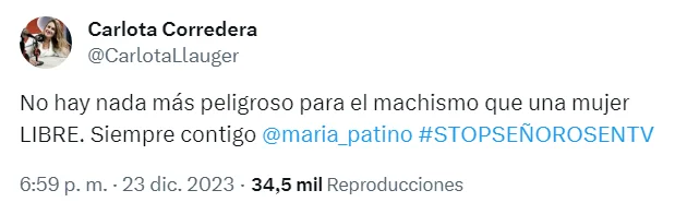 Carlota Corredera ha defendido a María Patiño a través de Twitter.