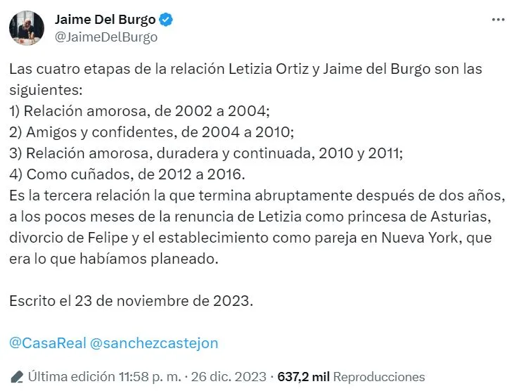 letizia jaime del burgo relación