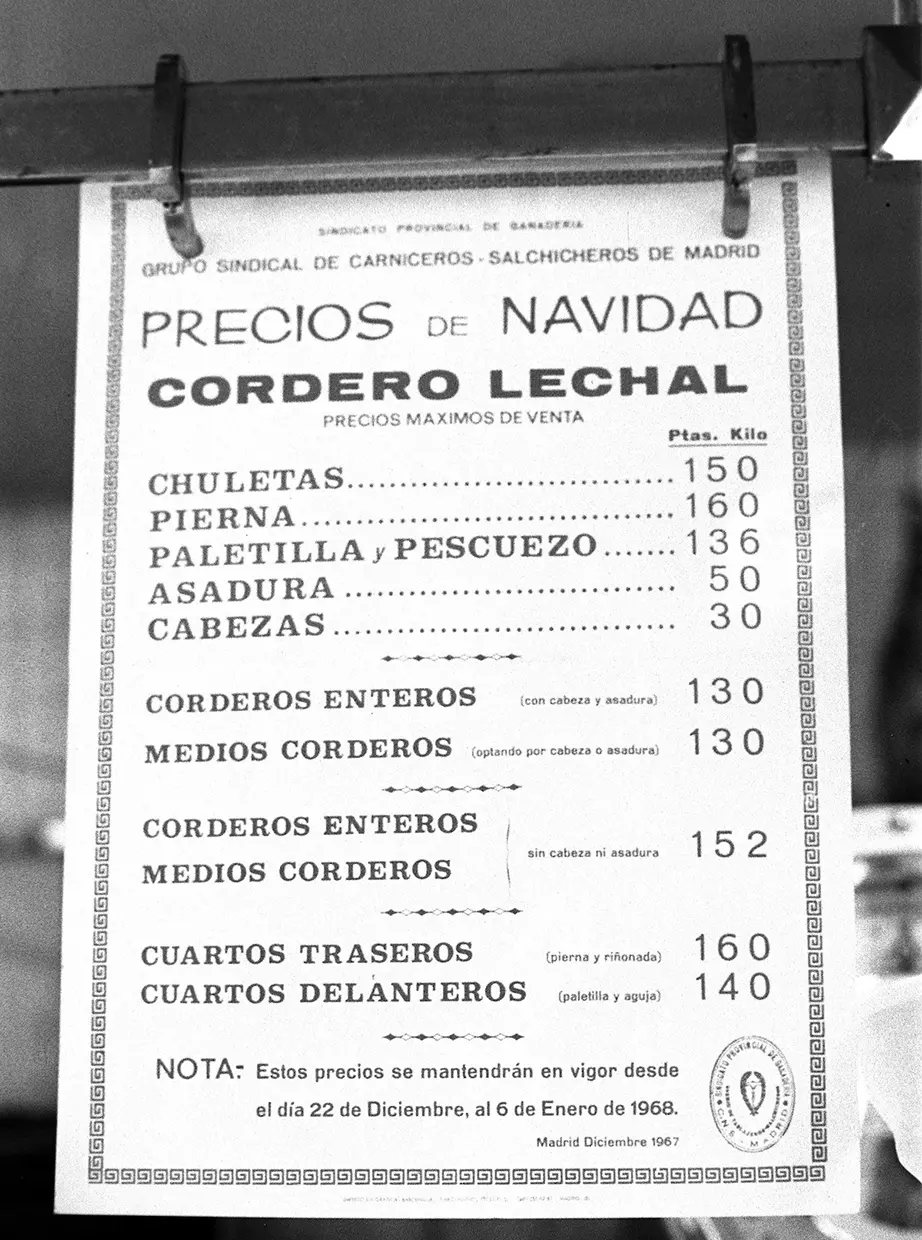 Lista de precios del cordero, uno de los platos típicos.