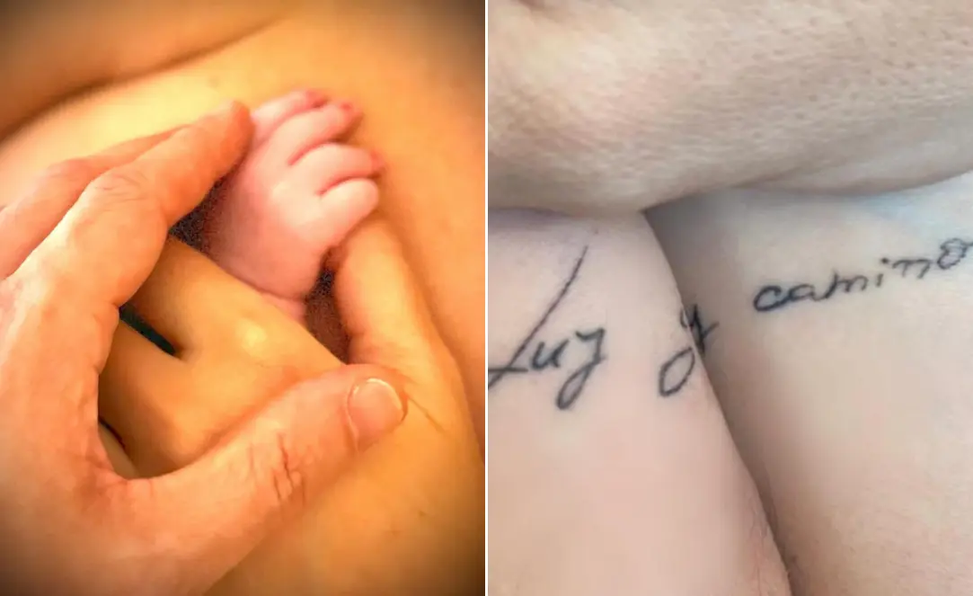 La tierna foto que han compartido. "Luz y camino" es el lema de la relación de la pareja y han unido las dos primeras letras de ambas palabras para conformar el nombre de su primer hijo en común.