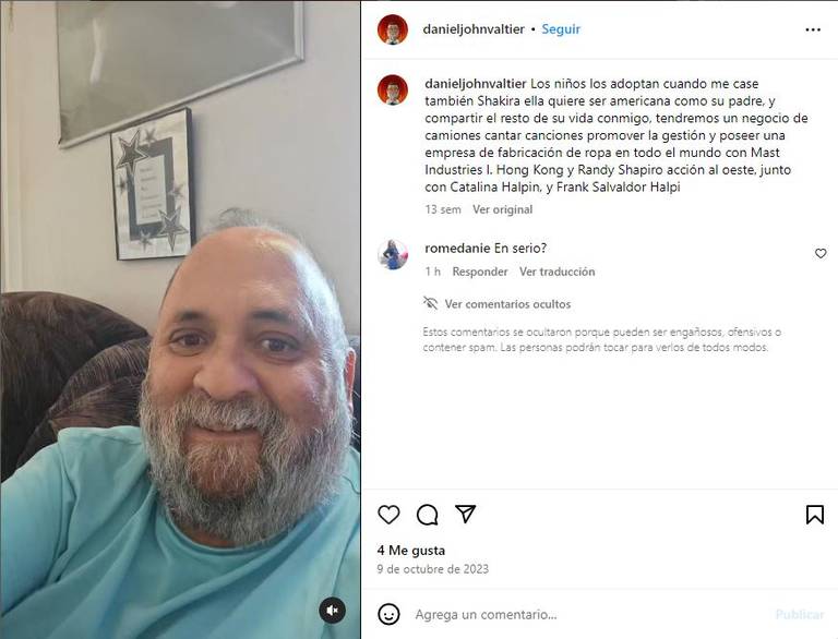 Daniel John Valtier, el acosador de Shakira, en una imagen de redes