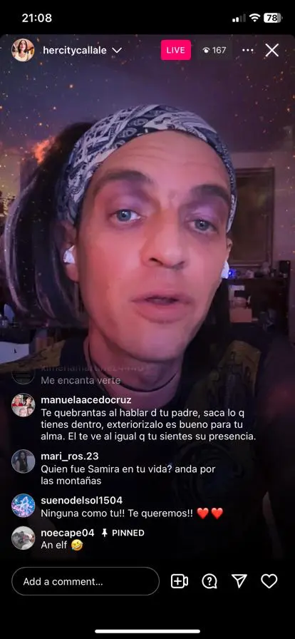 Camilo Blanes en capturas de su directo en Instagram en enero