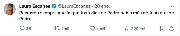 Tweet de Laura Escanes respondiendo a la canción 'Suerte' de Álvaro de Luna