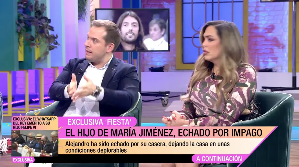Los colaboradores de 'Fiesta' comentan la noticia de que el hijo de María Jiménez ha sido echado de su casa por impago