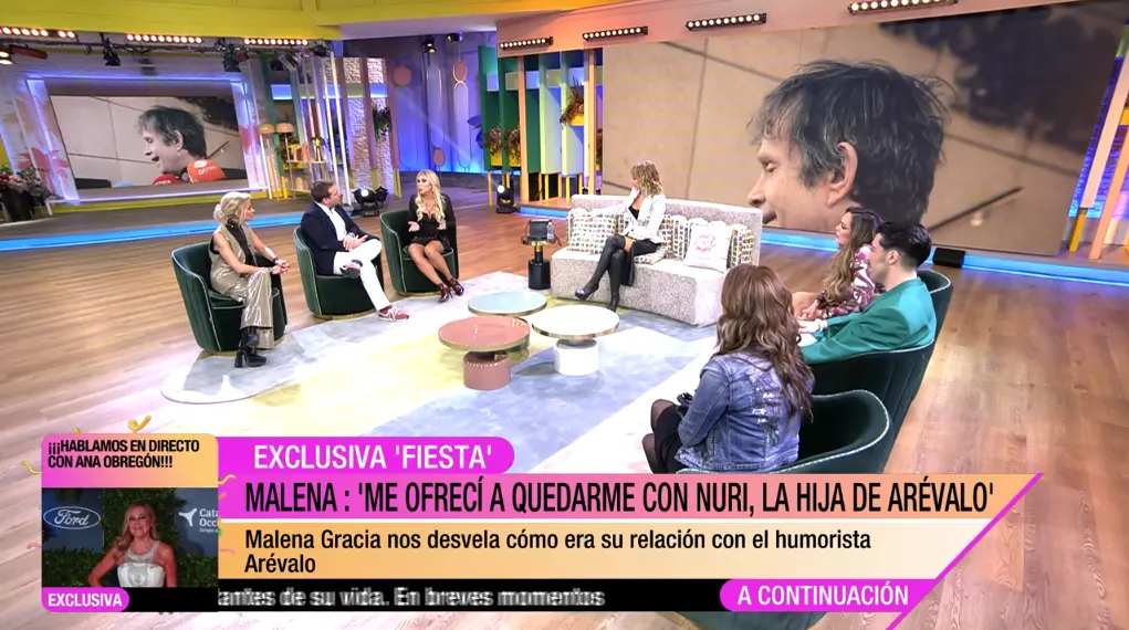 Malena Gracia en el plató de 'Fiesta' hablando sobre la hija de Arévalo