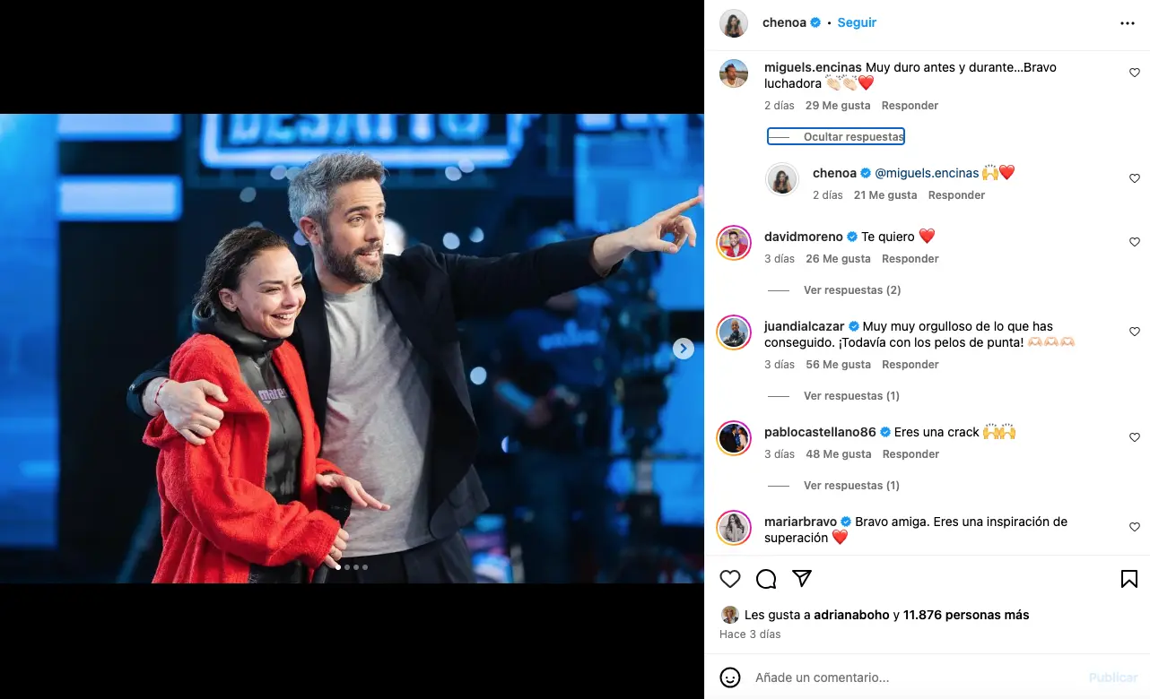 Chenoa en una captura de su Instagram intercambiando mensajes con Miguel Sánchez Encinas