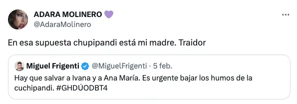 Captura de X (Twitter) de Adara defendiendo a su madre.