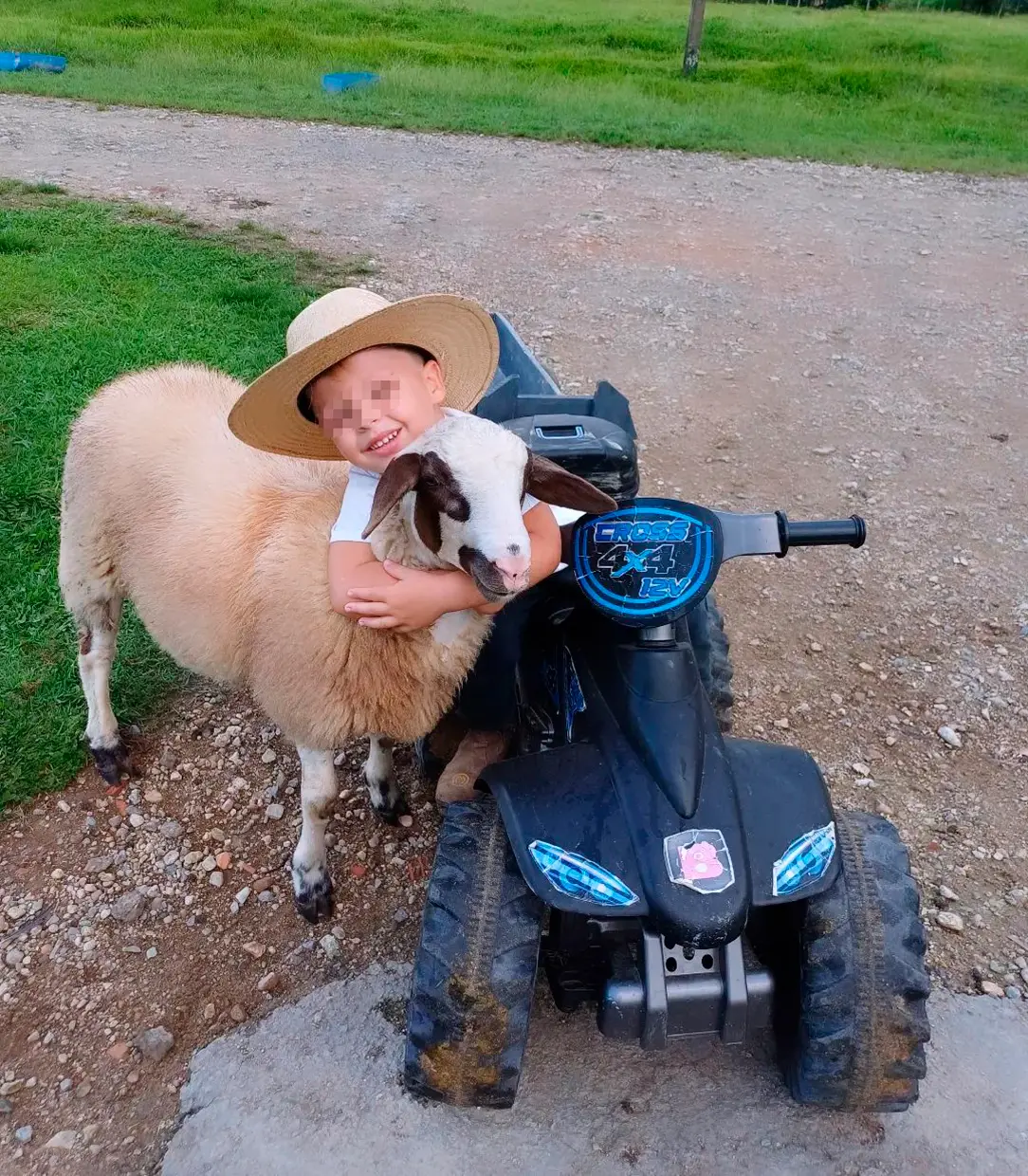 El 'Bebé campesino' con sus animales en la granja.