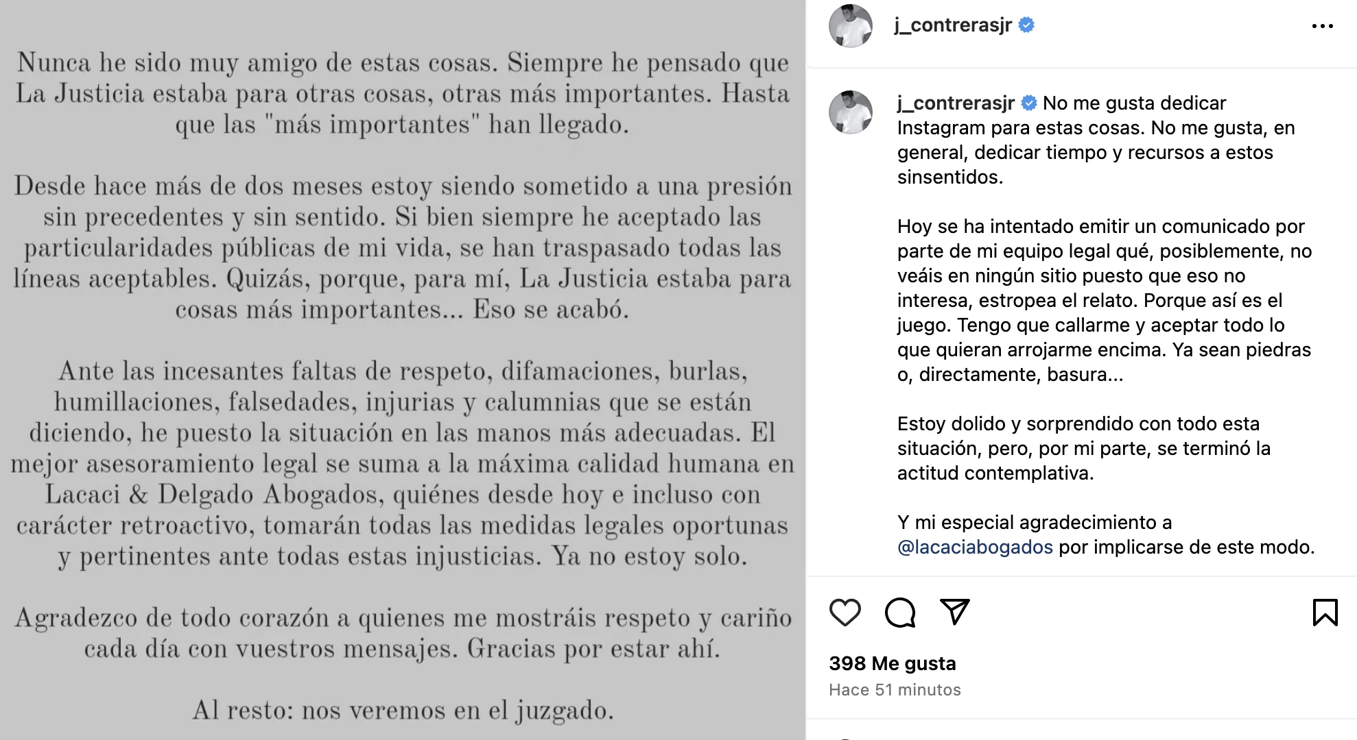 El comunicado de Julián Contreras