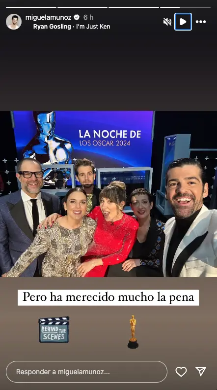 Miguel Ángel Muñoz en una imagen en TV (La noche de los Oscar 2024)