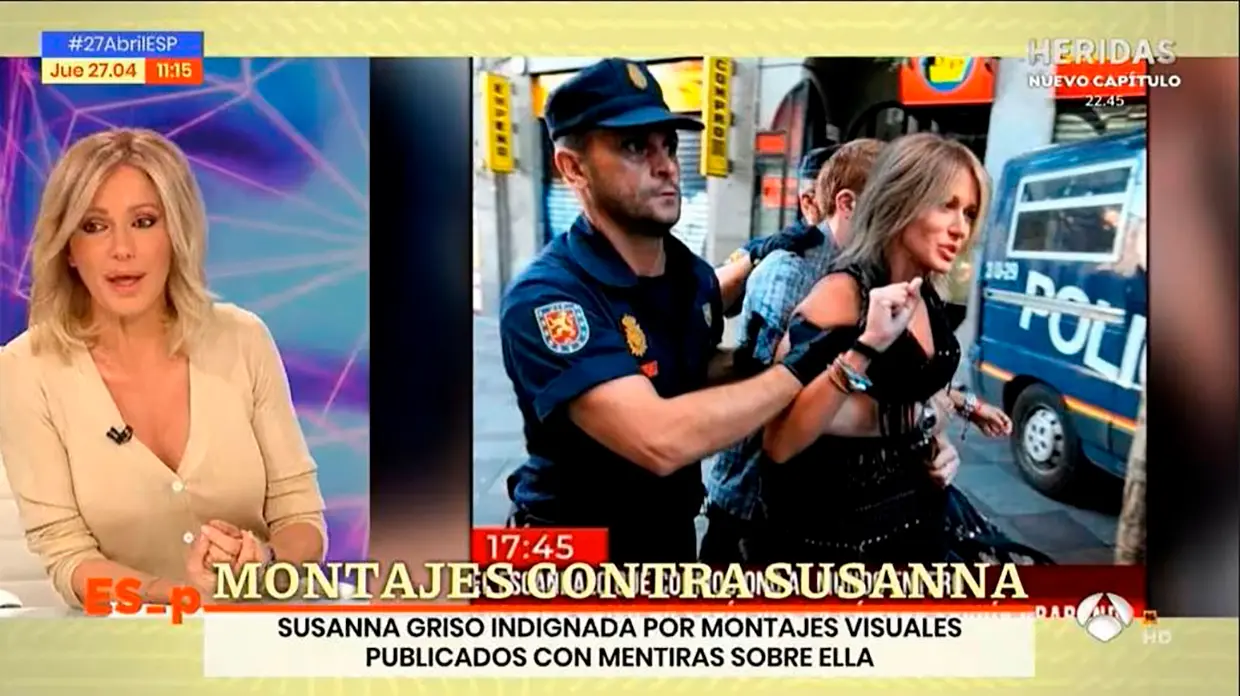 Susana gristo detenida por la policía en un fotomontaje.