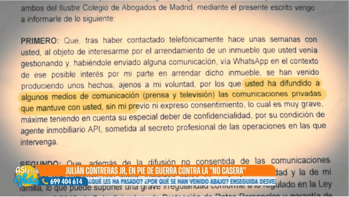 la carta que julian contreras envia a su no casera