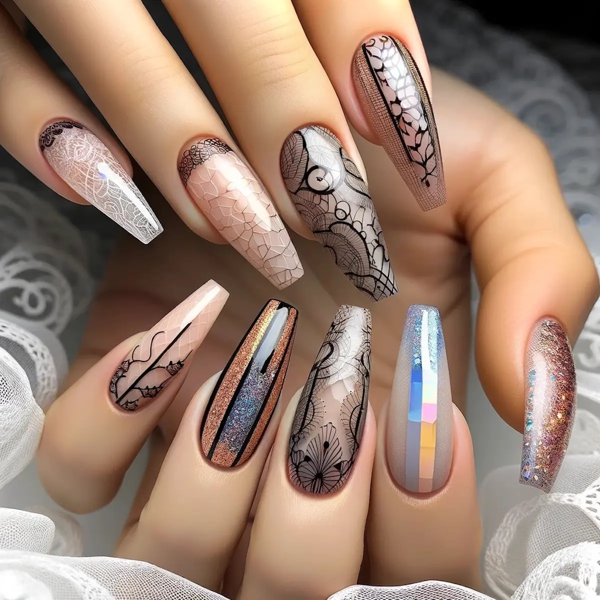 Nail art para uñas Coffin o Bailarina