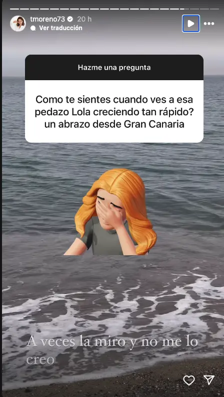 Toñi Moreno respondiendo preguntas en stories sobre su hija Lola