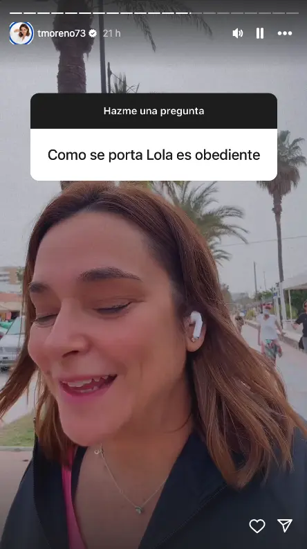 Toñi Moreno respondiendo preguntas en stories sobre su hija Lola