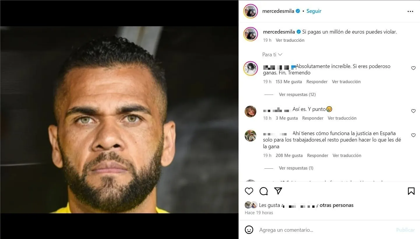 La publicación de Mercedes Milá sobre Dani Alves.