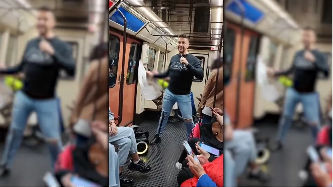 Luis Font, de Locomía, cantando en el metro.