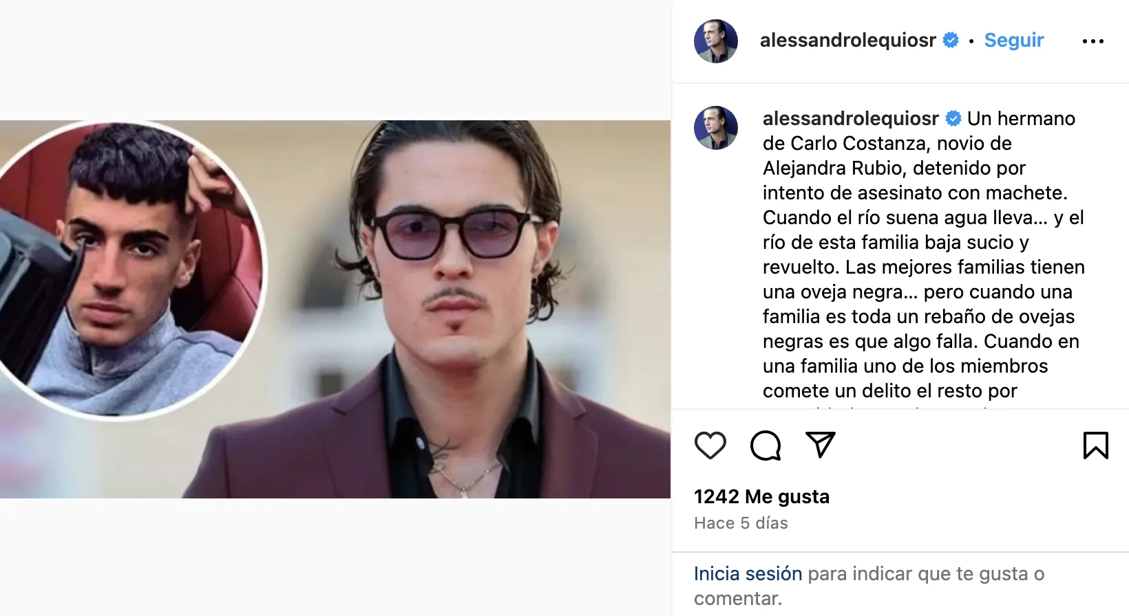 La publicación de Alessandro Lequio sobre Carlo Costanzia y su hermano.