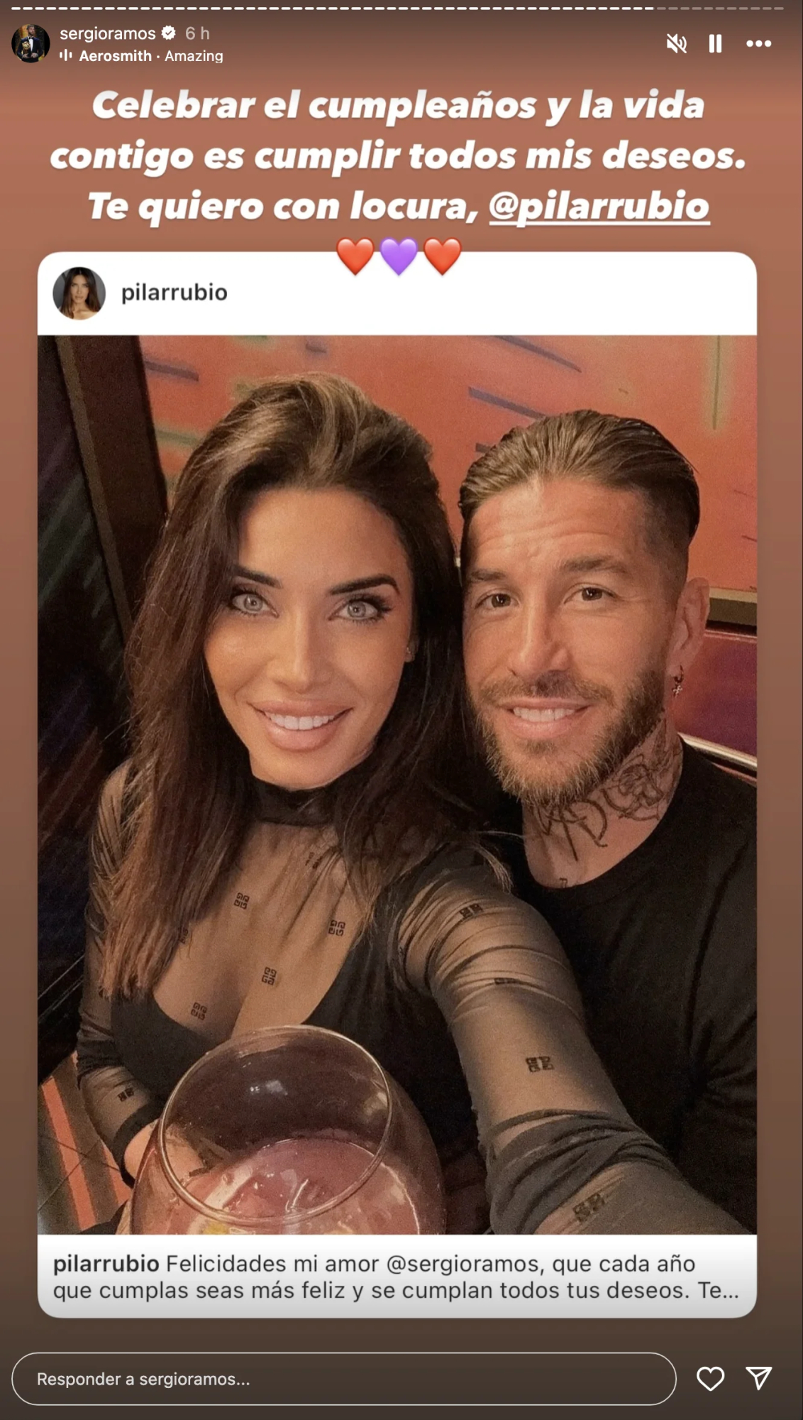 pilar rubio sergio ramos felicitacion cumpleaños romantica