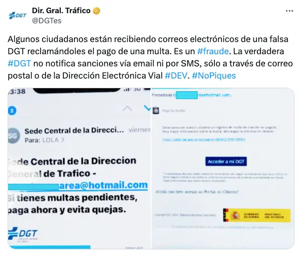 alerta de fraude dgt sms