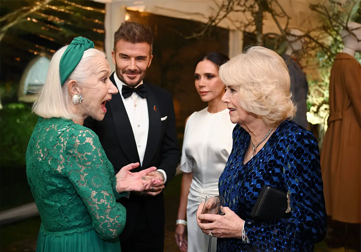Camilla Parker Bowles con Helen Mirren y David y Victoria Bekcham