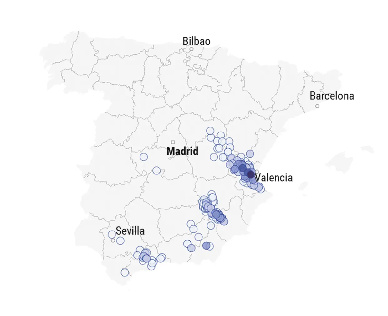Mapa de precipitaciones de España.