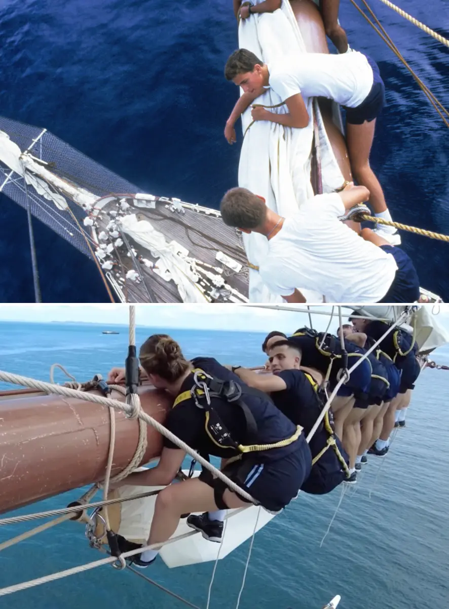 Felipe y Leonor encaramados a un mástil del Juan Sebastián Elcano